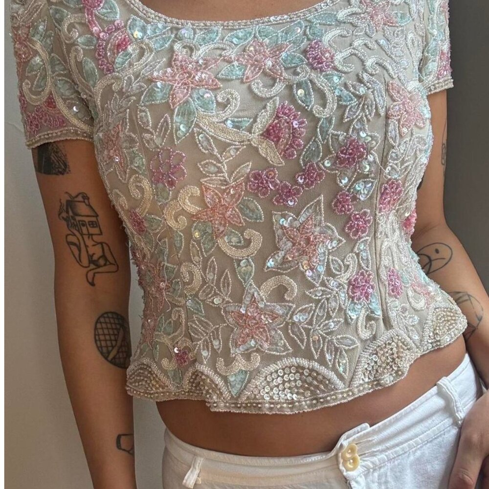 Adrianna Papéll evening 100% silk beaded top